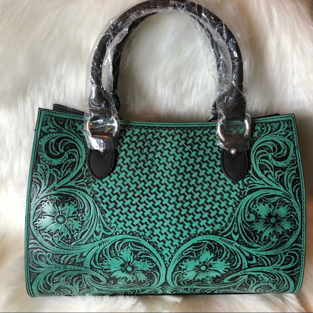 Montana West Turquoise & Black Leather Satchel